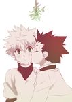  2boys blush brit child eyes_closed gon_freecss hunter_x_hunter killua_zoldyck kiss male_focus monochrome multiple_boys simple_background white_background yaoi 