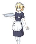  :d alternate_costume apron blonde_hair blush commentary_request enmaided green_eyes isaki_(gomi) looking_at_viewer maid maid_headdress mizuhashi_parsee oekaki open_mouth pantyhose pointy_ears short_hair smile solo touhou tray waist_apron white_legwear 