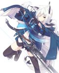  animal_ears black_legwear blush boots fox_ears fox_tail holding holding_sword holding_weapon japanese_clothes long_hair looking_at_viewer nagishiro_mito original ribbon smile solo sword tail thighhighs weapon white_hair yellow_eyes 