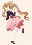  bad_id bad_pixiv_id brown_eyes brown_hair dress hair_ribbon hakozaki_serika idolmaster idolmaster_million_live! long_hair open_mouth pantyhose ribbon shimashima smile solo twintails 