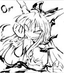  bogai bow greyscale horns ibuki_suika long_tongue looking_at_viewer monochrome raised_eyebrow smile solo tongue touhou 