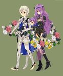  1boy 2girls armor artist_request breasts camilla_(fire_emblem_if) cape cleavage family fire_emblem fire_emblem_if hug hug_from_behind kamui_(fire_emblem) kanna_(fire_emblem_if) multiple_girls my_unit_(fire_emblem_if) nintendo purple_hair silver_hair tiara toeless_legwear 