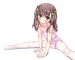  aoi_kumiko arm_support ballerina ballet ballet_slippers bare_shoulders blush brown_eyes brown_hair commentary_request flat_chest hair_ribbon leotard long_hair looking_at_viewer open_mouth original pantyhose pink_leotard ribbon sitting solo spread_legs twintails white_legwear 