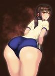  ass brown_eyes brown_hair buruma dominico from_behind gym_uniform highres looking_at_viewer looking_back open_mouth original solo sweat thighs twintails 