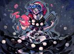  arlmuffin blob blue_eyes blue_hair book colored_eyelashes doremy_sweet dream_soul dress hat nightcap parted_lips pom_pom_(clothes) short_hair short_sleeves smile solo touhou 