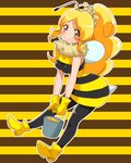  antennae bee_costume black_legwear blonde_hair blush brown_eyes cure_honey don_(748826) earrings full_body gloves happinesscharge_precure! honey jewelry long_hair looking_at_viewer object_namesake oomori_yuuko pantyhose precure shoes sidelocks skirt smile solo striped striped_skirt wings yellow_footwear yellow_gloves 