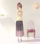  bare_shoulders birdcage brown_hair cage closed_eyes floral_print flower hat long_skirt no_socks pitcher plant ponytail potted_plant see-through shoes skirt smile sneakers solo standing tank_top tokumaru 