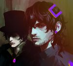  beard black_hair coat disco_(sbr) earrings expressionless facial_hair hair_ornament hat jewelry jojo_no_kimyou_na_bouken magenta_magenta male_focus meron_nouka multiple_boys steel_ball_run top_hat 