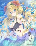  bikini blonde_hair blue_eyes falkyrie_no_monshou flower hair_flower hair_ornament long_hair low_twintails original sarong solo soukuu_kizuna standing swimsuit twintails 