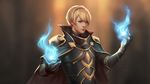  armor blonde_hair fire fire_emblem fire_emblem_if highres leon_(fire_emblem_if) long_hair magic male_focus red_eyes solo unodu 