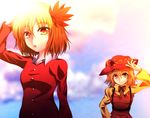  aki_minoriko aki_shizuha blonde_hair flower hair_flower hair_ornament hat kotaroukuroo multiple_girls orange_eyes short_hair siblings sisters touhou 