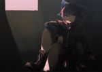  bad_id bad_twitter_id boots cape cross-laced_footwear dark hair_ribbon lace-up_boots light long_sleeves looking_at_viewer red_eyes red_hair ribbon saltlaver sekibanki shirt short_hair sitting skirt solo touhou 