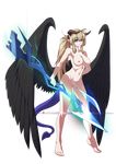  blonde_hair blue_eyes breasts demon_girl feathered_wings full_body highres horns large_breasts long_hair maritan_(pixelmaritan) nipples nude original pointy_ears ponytail solo succubus tail transparent_background weapon wings 