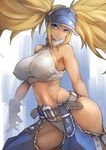  alternate_costume alternate_hairstyle arm_behind_back bare_shoulders belt big_hair blonde_hair blue_eyes blue_mary breasts buckle chaps contrapposto covered_nipples cowboy_shot crop_top dark_skin denim floating_hair gloves halter_top halterneck head_tilt highres impossible_clothes impossible_shirt kof:_maximum_impact large_breasts long_hair looking_at_viewer maximum_impact_ii midriff panties shirt sideboob sidelocks smile snk solo sowel_(sk3) standing star taut_clothes the_king_of_fighters thighs twintails underwear visor_cap white_gloves white_panties 