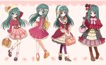  alternate_costume animal_print bag blush bookbag boots bow capelet crossed_arms dress frills frown gloves green_hair hair_ribbon hairband hand_behind_head hat lolita_fashion lolita_hairband long_hair looking_back minashiro_orihime mini_hat mini_top_hat multiple_views pantyhose ribbon sakaki_tsui sandals shiny shiny_hair shoulder_bag socks soukyuu_no_fafner squid top_hat 