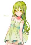  1girl choker dress female green_eyes green_hair himehi himehimeko long_hair original smile thighhighs 