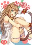  :d animal_ears armlet bare_legs bell bell_choker bow brown_hair cat_ears cat_tail choker cover cover_page doujin_cover enokorogusa_(flower_knight_girl) fang flower_knight_girl from_side green_eyes hair_ornament hairclip highres jingle_bell knees_to_chest leg_hug legs_up long_hair looking_at_viewer open_mouth panties panty_pull purple_panties rating ruma_imaginary shoes sitting skirt smile solo tail tail_bell tail_bow underwear white_footwear white_skirt wrist_cuffs x_hair_ornament 