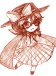  bow cape checkered checkered_skirt checkered_vest glasses hat hat_bow monochrome open_mouth skirt solo touhou usami_sumireko vest yuran_(kuen-hien) 