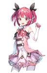 bangs bare_shoulders black_ribbon detached_collar frilled_skirt frills gloves hair_ribbon looking_at_viewer magical_girl newey open_mouth original red_eyes red_hair ribbon short_twintails skirt solo standing teeth thighhighs twintails white_background white_gloves white_legwear 