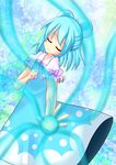  alternate_element bad_id bad_pixiv_id blue_dress blue_hair cirno closed_eyes dress fujisaki_kaon mizu_cirno ribbon short_hair solo standing touhou water 