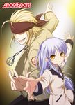  1girl 83pikoru angel_beats! back-to-back bandana blazer blonde_hair blue_hair headband hidden_eyes jacket jewelry long_hair necklace outstretched_arms pose school_uniform short_hair silver_hair spread_arms tenshi_(angel_beats!) tk_(angel_beats!) yellow_eyes 