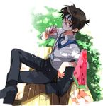  bad_id bad_pixiv_id blue_eyes brown_hair drink food formal glasses ice_cream kudou_shin'ichi male_focus meitantei_conan necktie older popsicle shirt solo suit sweat toujou_sakana watermelon_bar white_shirt 