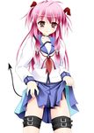  angel_beats! long_hair narumi_yuu_(imitmoon) pink_eyes pink_hair school_uniform serafuku skirt skirt_lift solo tail thigh_strap two_side_up yui_(angel_beats!) 