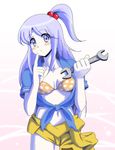  bad_id bad_pixiv_id blue_eyes bra double_sided_wrench greatestwashi hair_bobbles hair_ornament lingerie metal_max parody shinki side_ponytail silver_hair solo touhou underwear wrench 