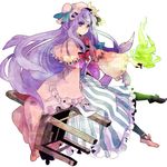  black_nails bow chair colored_eyelashes crescent expressionless eyelashes fire hair_bow hat long_hair magic nail_polish pantyhose patchouli_knowledge purple_eyes purple_hair robe solo striped tarako_supa touhou very_long_hair 