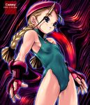  artist_request blonde_hair blue_eyes braid breasts cammy_white child covered_nipples green_leotard hat leotard long_hair small_breasts solo street_fighter 