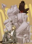  cigarette durarara!! formal from_behind heiwajima_shizuo hirasaka_ine mars_symbol multiple_boys orihara_izaya sitting suit venus_symbol 