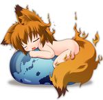  animal_ears brown_hair chibi closed_eyes drooling earth firefox fox_ears fox_tail kuroneko_liger nude open_mouth orange_hair os-tan personification simple_background sleeping solo tail white_background 