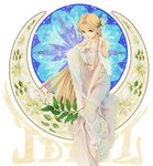  art_nouveau bad_id bad_pixiv_id barefoot blonde_hair blue_eyes dress elf flower hair_flower hair_ornament idril_celebrindal long_hair lord_of_the_rings pointy_ears shouda_masumi silmarillion sitting solo very_long_hair white_dress 