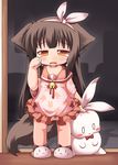  animal_ears bell child dog_ears dog_tail dress hairband kuroneko_liger long_hair manaka original slippers solo stuffed_animal stuffed_bunny stuffed_toy tail tears very_long_hair 