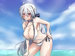  ahoge bikini blush breasts cleavage large_breasts long_hair mitsuru_(madeinore) project_diva_(series) project_diva_2nd red_eyes silver_hair solo swimsuit swimwear_(module) very_long_hair vocaloid yowane_haku 