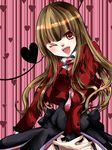  bad_id bad_pixiv_id breasts brown_hair fingernails heart highres ikusa_(puchi) long_hair mammon medium_breasts necktie one_eye_closed pink_neckwear red_eyes solo stakes_of_purgatory umineko_no_naku_koro_ni 