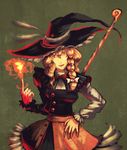  blonde_hair braid capelet fire hat kirisame_marisa oo_gata_ken solo staff touhou undefined_fantastic_object witch_hat yellow_eyes 