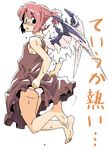  alternate_hairstyle animal_ears barefoot dress dress_lift face feet mystia_lorelei no_hat no_headwear panties pink_hair ponytail short_hair solo sweat touhou underwear wings yudepii 