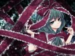  frills front_ponytail green_hair kagiyama_hina kyoma_(yellowxcake) long_hair ribbon solo touhou 