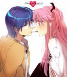  1girl angel_beats! blue_eyes blue_hair food hinata_(angel_beats!) kimura_shiki long_hair md5_mismatch pink_eyes pink_hair pocky pocky_kiss school_uniform serafuku shared_food short_hair two_side_up yui_(angel_beats!) 