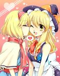  alice_margatroid cheek_kiss chigo closed_eyes heart kirisame_marisa kiss multiple_girls touhou wince yuri 