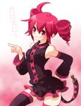  ahoge bad_id bad_pixiv_id detached_sleeves drill_hair grin kasane_teto pointing red_eyes red_hair skirt smile solo thighhighs translated triple_baka_(vocaloid) twin_drills twintails utau yukiyuki_yuki zettai_ryouiki 