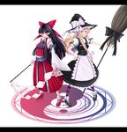  bad_id bad_pixiv_id black_hair blonde_hair bow broom detached_sleeves hair_bow hakurei_reimu hat highres kirisame_marisa long_hair multiple_girls red_eyes sira-kura touhou witch_hat yellow_eyes 