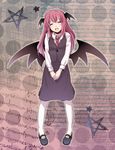  bad_id bad_pixiv_id bat_wings blouse closed_eyes hands_clasped head_wings koakuma long_hair necktie open_mouth own_hands_together pentagram pink_hair shoes skirt smile solo star touhou wings yuuyuu_(yuko) 