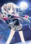  blonde_hair blue_eyes bow bullet gun little_busters! long_hair moon mycstea pink_bow school_uniform solo thigh_strap tokido_saya twintails weapon 