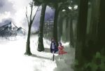  cha forest holding_hands hood izayoi_sakuya landscape multiple_girls nature remilia_scarlet scenery snow touhou walking winter 