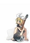  :| aqua_eyes bad_id bad_pixiv_id bare_arms bare_shoulders barefoot blonde_hair closed_mouth danelectro feet guitar hair_ornament hair_ribbon hairclip highres instrument kagamine_rin negi_(ulog'be) no_armwear pillow ribbon sailor_collar short_hair shorts sitting sleeveless solo vocaloid 