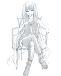  blue crossed_legs cup evangeline_a_k_mcdowell long_hair mahou_sensei_negima! monochrome necktie shoes simple_background sitting skirt solo teacup thighhighs tomoyo_(artist) very_long_hair white_background zettai_ryouiki 
