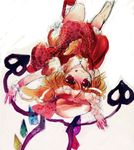  :q airmix bad_id bad_pixiv_id blonde_hair flandre_scarlet hat hat_ribbon jumping laevatein red_eyes ribbon sketch solo tongue tongue_out touhou upside-down wings 