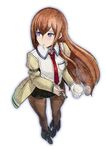  brown_hair butcha-u legs long_hair makise_kurisu mouth_hold pantyhose solo steins;gate 